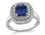 1.40 Carat (ctw) Lab-Created Sapphire Cushion-Cut Halo Ring in 14K White Gold with Lab-Grown Diamonds